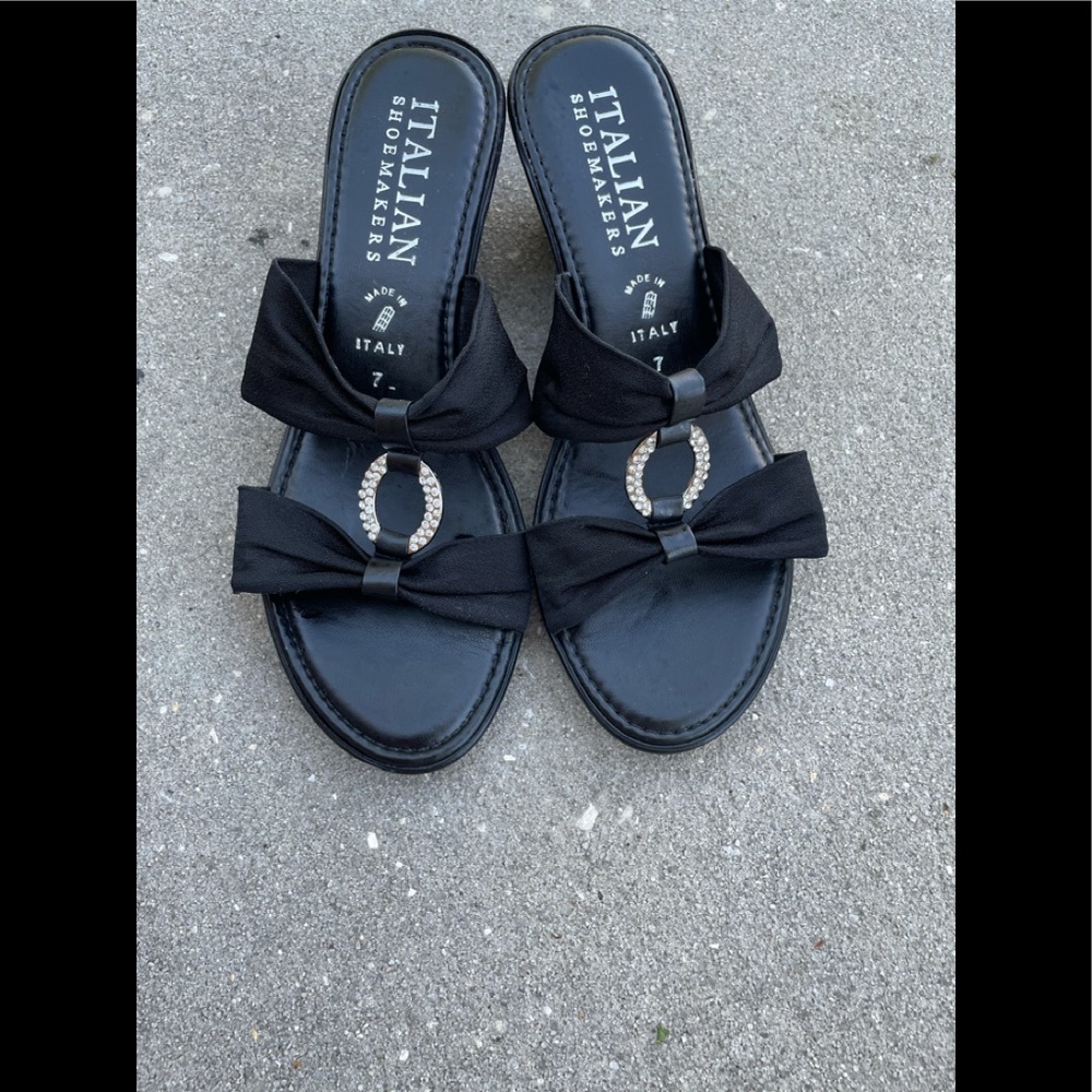 Italian shoemaker black & Rhinestone wedge sandal: